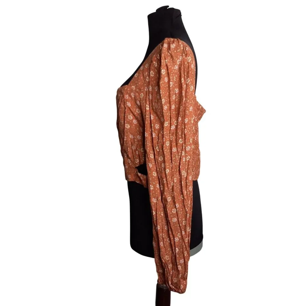 Elodie Size XL Blouse Womens Floral Long Sleeve Boho Rayon Crop Top Smocked - Picture 3 of 10